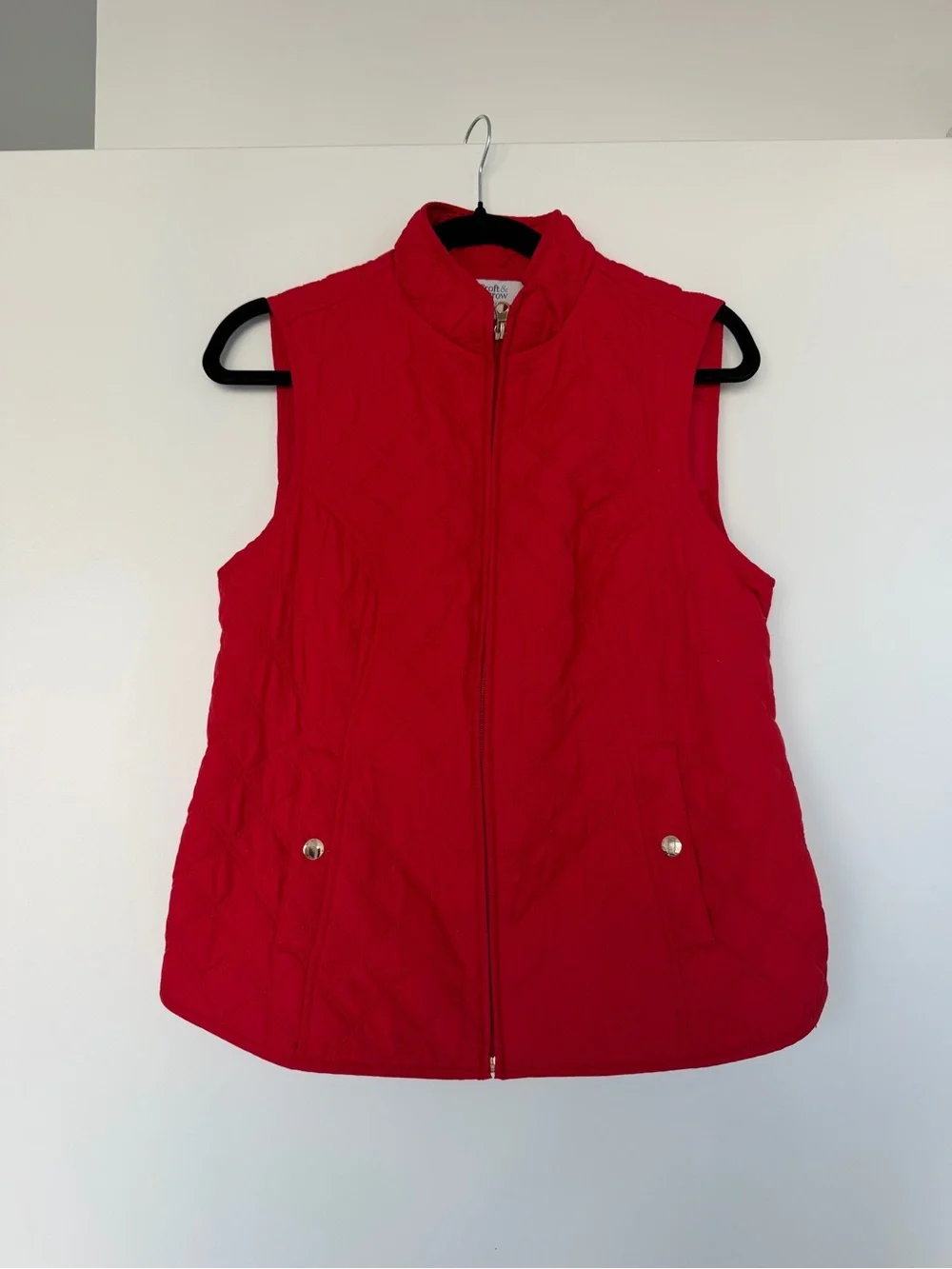 Red Puffer Vest with Gold Hardware